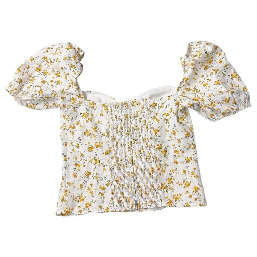 Reformation Andra Linen Top in Adagio Floral.Puff Sleeves. Zipper Closure.Sz 4